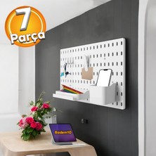 Badem10 Plastik Delikli 7 Parçalı Organizer Levha Duvara Sabitlenebilir Çok Amaçlı Anahtarlık Pano 40X28 cm