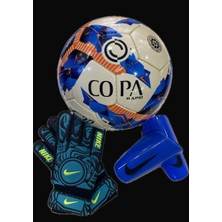 Copa Futbol Topu Tekmelik Kaleci Eldiveni 3 Lü Set Pompa Hediyeli No 6 Mavi