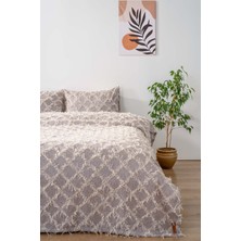 Riva İstanbul Ferly Püsküllü Gri Çift Kişilik Jakarlı Deluxe Uyku Seti 3 Parça Yatak Örtüsü Seti