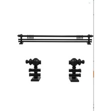 Officeofsy Siyah Tek Raylı Ahşap Rustik Perde Askısı ve Alüminyum Rustik Borusu 100 cm
