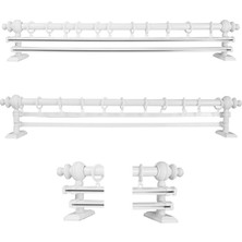 Officeofsy Beyaz Çift Raylı Ahşap Rustik Perde Askısı ve Alüminyum Rustik Borusu 100 cm