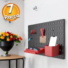 Badem10 Plastik Delikli 7 Parçalı Organizer Siyah Kırmızı Çok Amaçlı Anahtarlık Pano Düzenleyici 40X28 cm