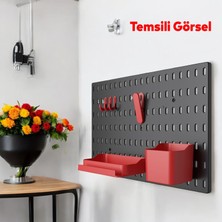 Badem10 Plastik Delikli 7 Parçalı Organizer Siyah Kırmızı Çok Amaçlı Anahtarlık Pano Düzenleyici 40X28 cm