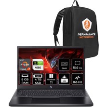 Acer Nitro V 15 Amd Ryzen 7 7735HS 8gb 4tb SSD RTX4060/8GB 15.6" Fhd 165Hz W11H Taşınabilir Bilgisayar & Per4 Çanta NHQSFEY003P345