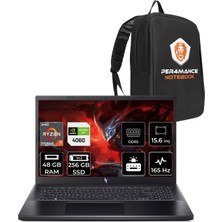 Acer Nitro V 15 Amd Ryzen 7 7735HS 48GB 256GB SSD RTX4060/8GB 15.6" Fhd 165Hz Fdos Taşınabilir Bilgisayar & Per4 Çanta NHQSFEY003P326