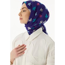 Zeta Yaprak Desen Saks Mavi Pamuklu Şal
