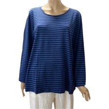 Lacivet Kadın Sıfır Yaka Çizgili Uzun Kol Pamuk  Tişört