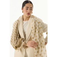 Fenza Scarf Lenora Çizgili Papatya Desen Haki Pamuklu Şal