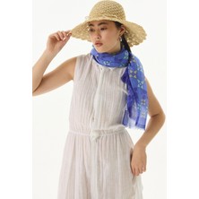 Perla Desenli İndigo Pamuklu Şal