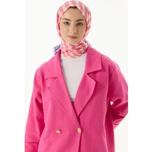 Pamela Çizgili Sarmaşık Desen Pembe Lacivert Pamuklu Şal