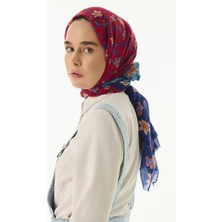 Rose Çiçek Desen Mint-Lacivert Pamuklu Şal