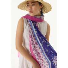 Fenza Scarf Lilac Çiçek Desen Morcivert Pamuklu Şal