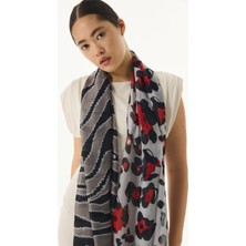 Amber Dalga Desen Sarı-Gri Pamuklu Şal