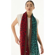 Amira Degrade Leopar Desen Kırmızı-Yeşil Pamuklu Şal