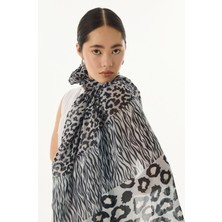 Fenza Scarf Gale Leopar Zebra Desen Bej Pamuklu Şal