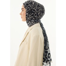 Fenza Scarf Gale Leopar Zebra Desen Bej Pamuklu Şal