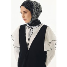 Gemma Papatya Desen Siyah Pamuklu Şal