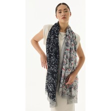 Fenza Scarf Zeyn Zeytin Yaprak’ı Desenli Siyah-Gri Pamuklu Şal