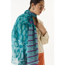 Fenza Scarf Adalie Geometrik Çiçek Desen Petrol Pamuklu Şal