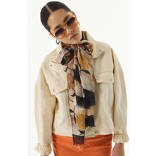 Fenza Scarf Ella Çiçek Desen Gri Pamuklu Şal