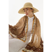 Fenza Scarf Abelia Papatya Desen Krem Pamuklu Şal