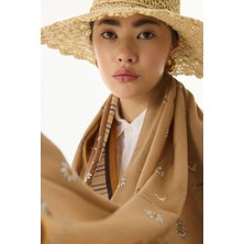 Fenza Scarf Abelia Papatya Desen Krem Pamuklu Şal