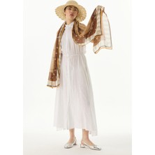 Fenza Scarf Abelia Papatya Desen Krem Pamuklu Şal