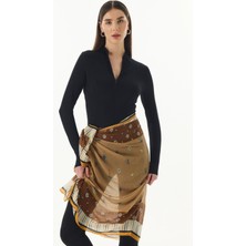 Fenza Scarf Abelia Papatya Desen Krem Pamuklu Şal