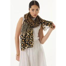 Fenza Scarf Gale Leopar Zebra Desen Bej Pamuklu Şal