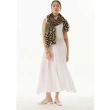 Fenza Scarf Gale Leopar Zebra Desen Bej Pamuklu Şal