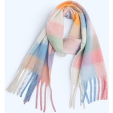 Bahels Ithal Puffy Pastel Kare Desenli Atkı Şal Omuz Şalı