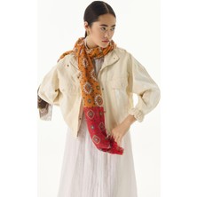 Ember Etnik Desen Kahve-Oranj Pamuklu Şal