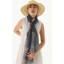Fenza Scarf Aida Geometrik Desen Saks Mavi Pamuklu Şal
