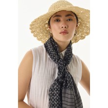 Fenza Scarf Aida Geometrik Desen Saks Mavi Pamuklu Şal