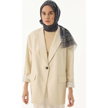 Fenza Scarf Aida Geometrik Desen Saks Mavi Pamuklu Şal