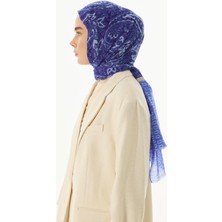 Fenza Scarf Mila Etnik Kutu Desen Mavi Pamuklu Şal