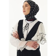 Fenza Scarf Yoko Kazayağı Desen Siyah Pamuklu Şal