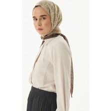 Aster Çiçek Desen sütlü kahve  Pamuklu Şal