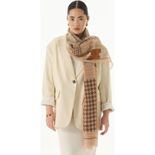 Fenza Scarf Evie Kazayağı Desen Bej Pamuklu Şal