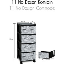 Homie 4 Katlı Çekmeceli Baskılı Desenli Kapaklı Plastik Komidin - Sebzelik - Çekmece
