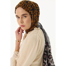 Fenza Scarf Gale Leopar Zebra Desen Bej Pamuklu Şal