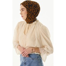 Fenza Scarf Gale Leopar Zebra Desen Bej Pamuklu Şal