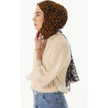 Fenza Scarf Gale Leopar Zebra Desen Bej Pamuklu Şal