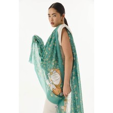 Fenza Scarf Farah Çizgi Karakter Desen Yeşil Pamuklu Şal