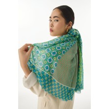 Fenza Scarf Violet Geometrik Çiçek Desen Neon Yeşil Pamuklu Şal