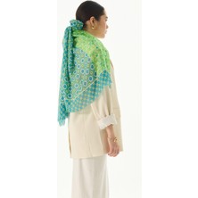 Fenza Scarf Violet Geometrik Çiçek Desen Neon Yeşil Pamuklu Şal