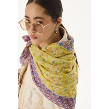 Fenza Scarf Violet Geometrik Çiçek Desen Neon Yeşil Pamuklu Şal