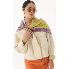 Fenza Scarf Violet Geometrik Çiçek Desen Neon Yeşil Pamuklu Şal