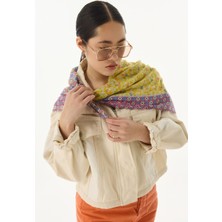 Fenza Scarf Violet Geometrik Çiçek Desen Neon Yeşil Pamuklu Şal