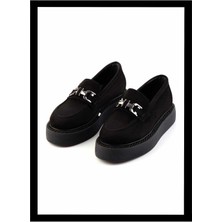 Bambi Siyah Süet   Kadın Loafer Ayakkabı K01192180002